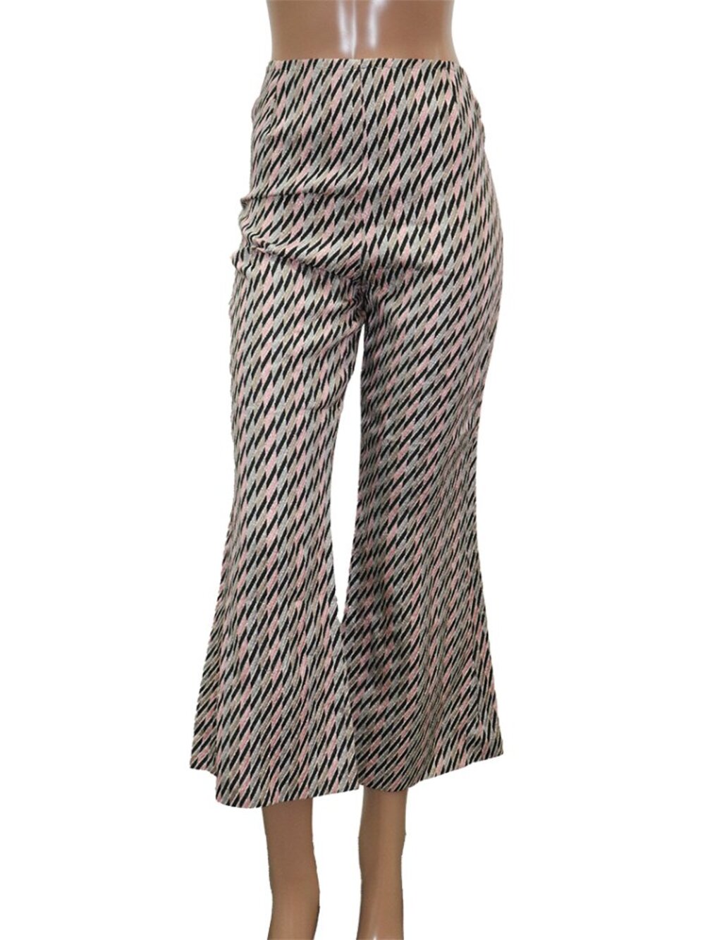 Metallic Pink Black Geo Wide Leg Crop Pants S - Picture 2 of 6